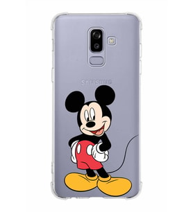 Samsung Galaxy J8 (2018)  Köşe Korumalı Antişok Kapak Mickey Mouse Tasarımlı Şeffaf  Kılıf