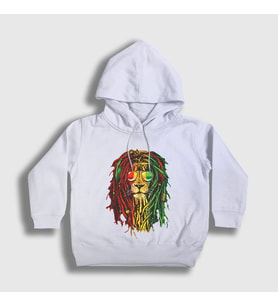 Presmono Unisex Çocuk Beyaz Lion Bob Marley Kapüşonlu Sweatshirt 265089tt