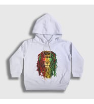 Presmono Unisex Çocuk Beyaz Lion Bob Marley Kapüşonlu Sweatshirt 265089tt