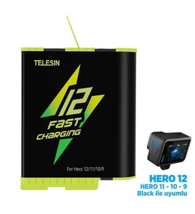 GoPro Şarj Edilebilir Yedek Batarya Fast Charging 1750mAh (Hero12 , Hero11 ,Hero10,Hero9 Black) (Sarı)
