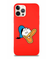 Apple iPhone 12 Pro Soft Premier Kapak Donald Duck-E Tasarımlı Silikon Kılıf - Kırmızı (Şeffaf)
