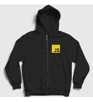 Presmono Unisex Siyah Javascript Coder Programmer Developer Yazılımcı Fermuarlı Kapüşonlu Sweatshirt 335573tt
