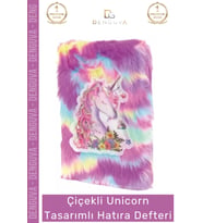 #HatıraDefteri Peluş Çiçekli Desenli A5 Boyut 80 Yaprak Renkli Unicorn Tasarımlı Hatıra Defteri