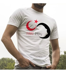 Ay Yıldız Atatürk Silüet Beyaz Tişört