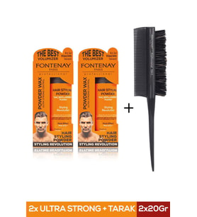 Fontenay Saç Şekillendirici Pudra Toz Wax Ultra Strong Turuncu 20gr X2 + Profesyonel Topuz Fırçası Krepe 3043 3'lü Set