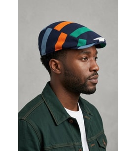 Erkek Çizgili Kasket Şapka  Retro Newsboy Cap - bayşapkacı-8281 (Lacivert)