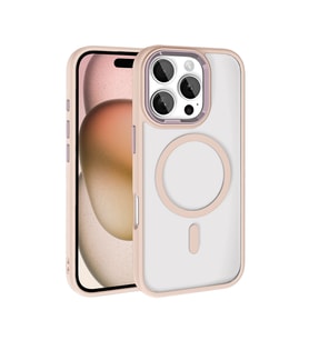 Lexroo iPhone 16 Pro Kılıf Wireless Şarj Özellikli Krom M-safe Silikon Kılıf - Rose Gold