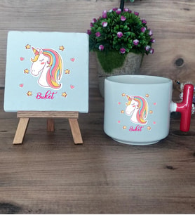 Unicorn Hediye Seti Kupa Bardak T Kulplu ve Dekoratif Taş Kadın Arkadaşa Doğum Günü Hediyesi (Model 1)