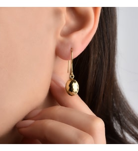 14 Ayar Altın Oval Top Sarkan Damla Gümüş Küpe - E00289