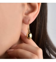 14 Ayar Altın Oval Top Sarkan Damla Gümüş Küpe - E00289