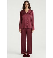 Amoris Bordo Uzun Saten Pijama Takımı