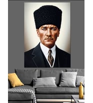 Siyah Arkaplan Atatürk Portresi Dekoratif Kanvas - Mdf Ahşap Tablo