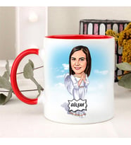 Kadına Hediye İsme Özel Melek Karikatürlü Kupa Bardak (Kırmızı)