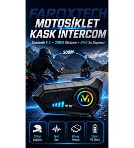 Bluetooth 5.3 Motosiklet Kask Intercom – 300 Metre Görüşme Mesafesi, IPX6 Suya Dayanıklı