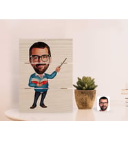 BK Gift Kişiye Özel Erkek Öğretmen Karikatürlü Otantik Masaüstü Ahşap Palet Çerçeve-2 (Beyaz)