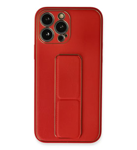 Newface Apple iPhone 13 Pro Kılıf Coco Deri Standlı Kapak - Kırmızı