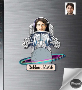 Kişiye Özel Astronot Erkek Ahşap Magnet -2