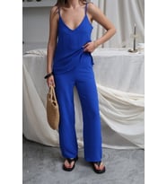 Kadın Shay Saks Ayrobin Ip Askılı Bluz Bol Paça Pantolon Takım, Yaz Yeni Sezon