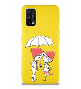 Realme 7 Pro Soft Premier Kapak Aşk Tasarımlı Silikon Kılıf - Sarı (Şeffaf)