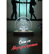 SEVGİLİYE ÖZEL  HEDİYE- AHŞAP ve CAM - GECE LAMBASI (Kişiye Özel) (Kahverengi)