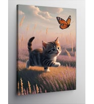 Kanvas Tablo Yavru Kedi Ve Kelebek