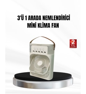 3’ü 1 Arada Mini Klima Fan USB Şarjlı, 7 Renk Gece Lambalı ve Nemlendirici