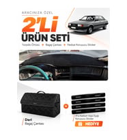 AUDI 80 (1986-1996) Uyumlu Torpido Örtüsü + Deri Bagaj Çantası + Sticker Seti - Siyah