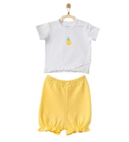 Andywawa Kız Bebek Ananas Desenli Alt Üst Sarı Şort Takım AC21633R