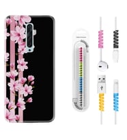 Oppo Reno 2Z 4 Lite 4 Pro 5 6 7 A31 Kılıf Kablo Koruma Spiral Silikon Pink Flowers 3 1393