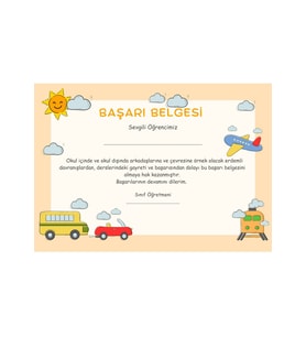50 Adet A4 Boyutunda Öğrenci Başarı Belgesi - Anaokul - İlkokul Başarı Belgesi (Model 7)