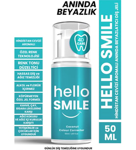 Hello Smile Anında Etkili Diş Jeli 50 ml SLS İçermeyen Hindistan Cevizi Aromalı Çay Kahve Lekesi Giderici