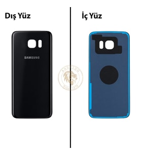 Samsung Galaxy S7 Edge Siyah Renk Arka Kapak Arka Cam Batarya Kapağı Pil Kapağı Lazer Kesim Back Cover Galaxy S7 Edge Uyumlu