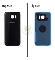 Samsung Galaxy S7 Edge Siyah Renk Arka Kapak Arka Cam Batarya Kapağı Pil Kapağı Lazer Kesim Back Cover Galaxy S7 Edge Uyumlu