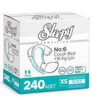 Sleepy Çocuk Bezi Bel Bantlı XS - Extra Küçük - Ekstra Küçük 240 Adet (16+ KG Bel Ölçüsü 40-70 CM)