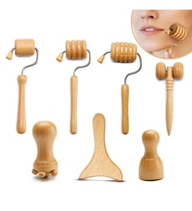 Mini Ahşap Yüz Masaj Aparatı & Madero Terapi Guasha 7'li Set