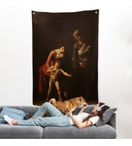 Caravaggio - Madonna ve Çocuk, Aziz Anne ile Duvar Örtüsü-7359
