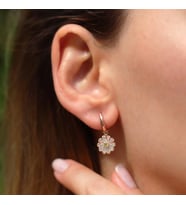 Papatya Zirkon Taşlı Rose Gold Kaplama Gümüş Küpe