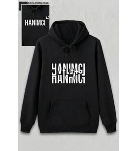 Sevgililer Günü Hanımcı Hediye Baskılı Oversize Kapüşonlu Sweatshirt - Siya