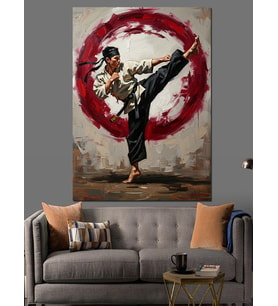 Karate Yapan Savaşçı Sanatı Portre Dekoratif Kanvas - Mdf Ahşap Tablo