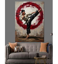 Karate Yapan Savaşçı Sanatı Portre Dekoratif Kanvas - Mdf Ahşap Tablo