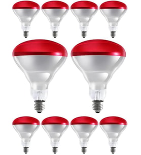 (10 Adet) 250W Kızılötesi Isıtıcılı Fizik Tedavi Lambası (Kırmızı Işık) E27 (Kalın Duy)
