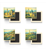 Konya - Baskılı Buzdolap Magneti Kare - 9x9 cm - 4 Adet