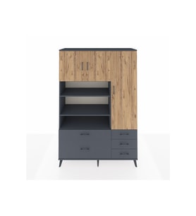 Hyperion Dolap 9 Raflı 5 Çekmeceli 3 Kapaklı 132x44x195 Antrasit-Çam/Antrasit