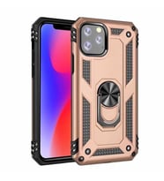 Apple iPhone 11 Pro Max Kılıf Metal For Car Yüzüklü Standlı Military Ring Serisi (Altın)