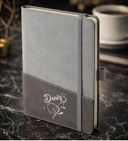 BK Gift Kişiye Özel Gri Termo Deri Defter -5, Kartvizit Bölmeli, Çizgili Ivory Kağıt