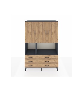 Hyperion Gardrop 6 Raflı 6 Çekmeceli 3 Kapaklı 132x44x195 Antrasit-Çam