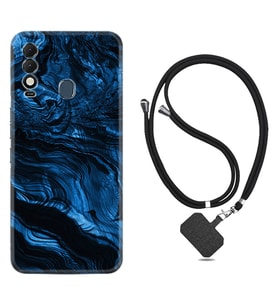 Tecno Spark 8T Kılıf Resimli Boyun Askılı İpli Desenli Silikon Blue MArble 1379