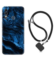 Tecno Spark 8T Kılıf Resimli Boyun Askılı İpli Desenli Silikon Blue MArble 1379