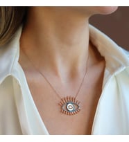 Göz Turkuaz Taşlı Rose Gold Gümüş Kolye