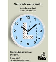 İsme Özel L Harfi Çocuk Odası Duvar Saati Orta Boy 30 cm Beyaz Camlı Sessiz